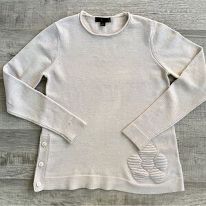 Renuar Chic Cream Roll Neck Sweater w/ Side Buttons & Flower Detail (size S)